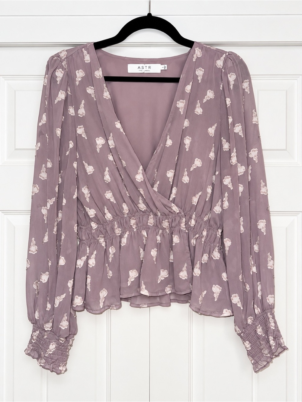 Astr Dusty Mauve Floral Wrap Blouse